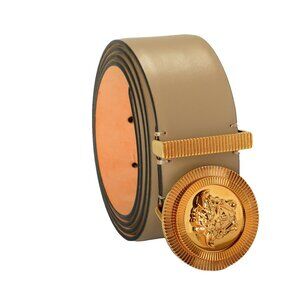 Versace Taupe & Gold 100% Leather Medusa Head Logo Decorated Belt US 40 IT 100